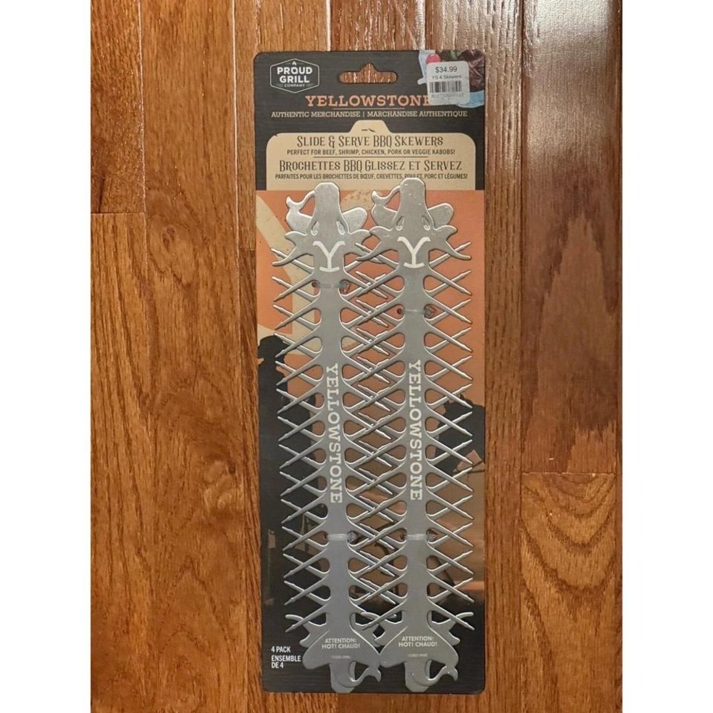YELLOWSTONE Slide & Serve Stainless Steel Reusable BBQ Skewers Set‎ of 4 Costner